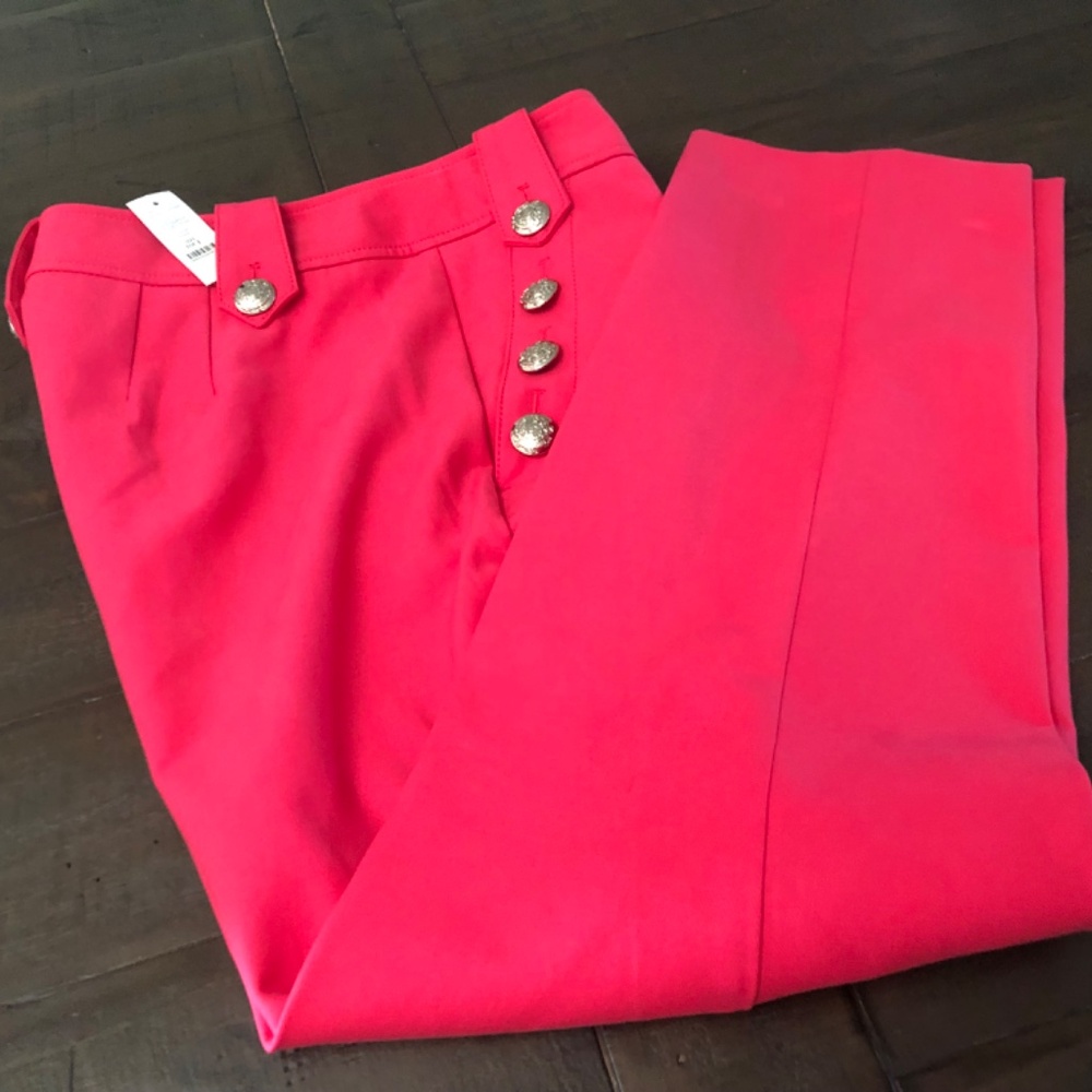 Women's High-Waist Pink Dress Pants with Decorative Buttons